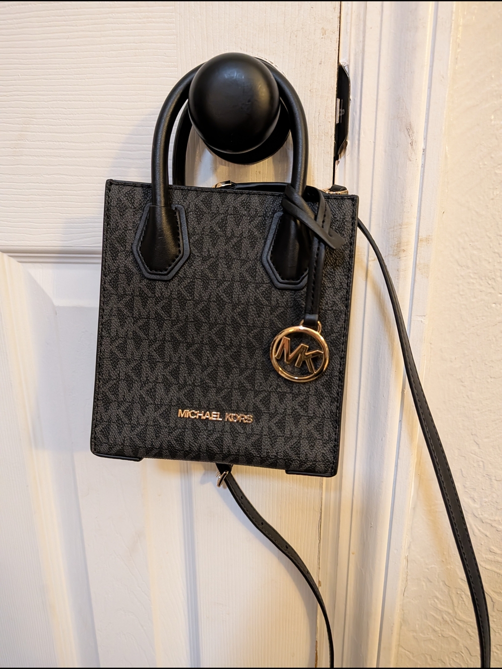 Michael Kors Black Mini Tote Crossbody Bag with Gold Accent